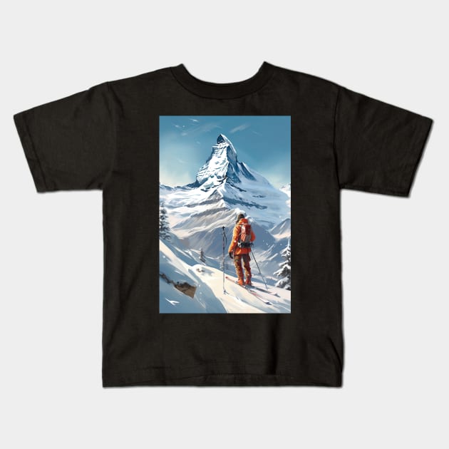 Matterhorn, Zermatt, Switzerland, Ski Poster Kids T-Shirt by BokeeLee